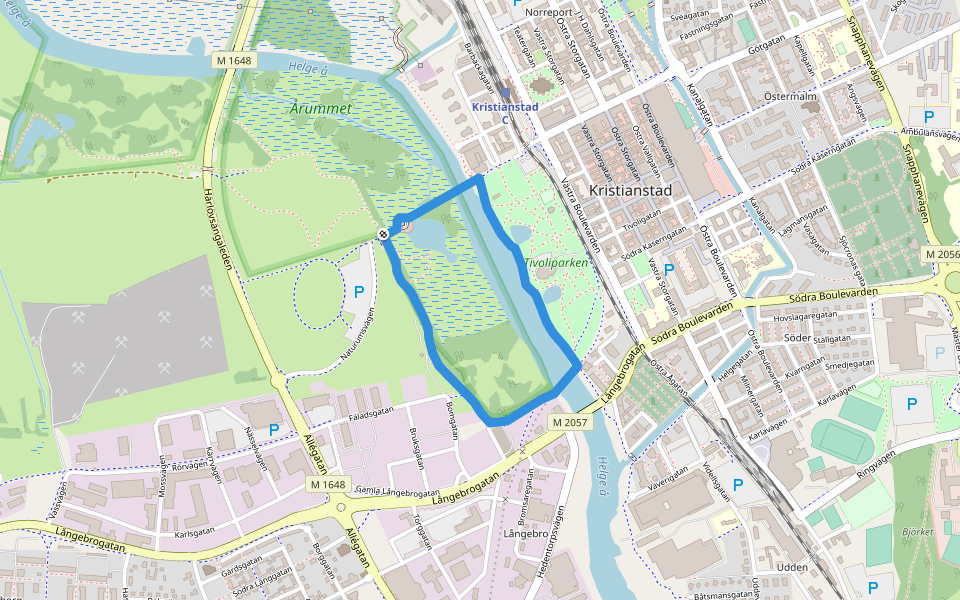 Tivolirundan walking route map in Kristianstad