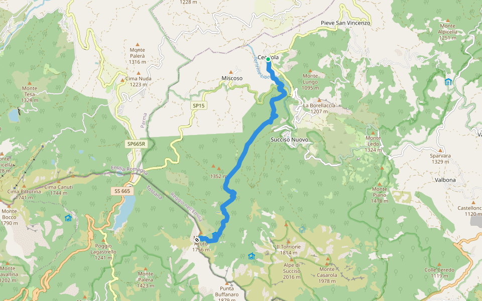 Cecciola - in Cima ai Ronchi - La Selva - Lago Gora - Lago del Monte Acuto - Sella del Monte Acuto walking route map in Cecciola