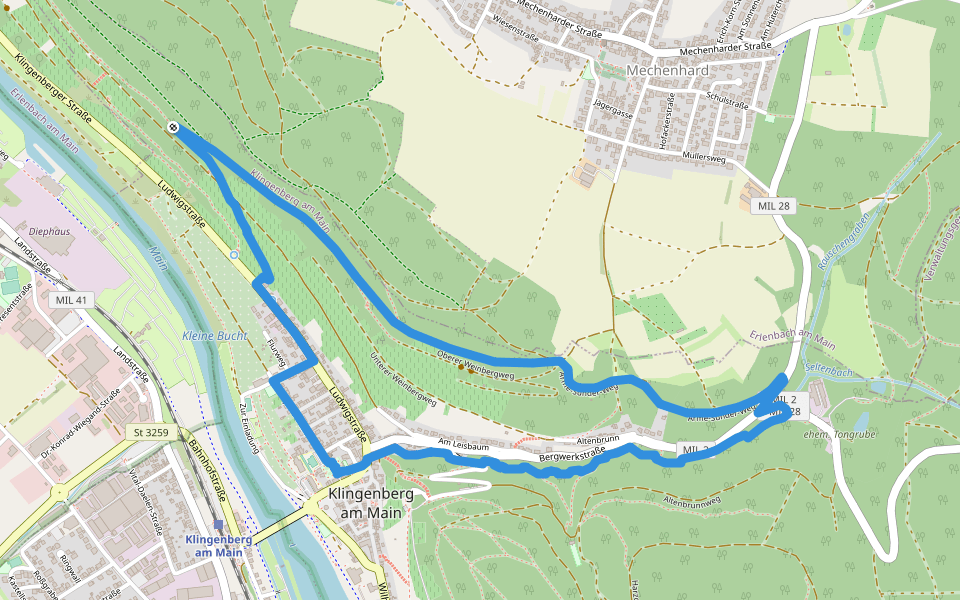 Rote Schnepfe, Rundwanderweg Klingenberg walking route map in Erlenbach am Main