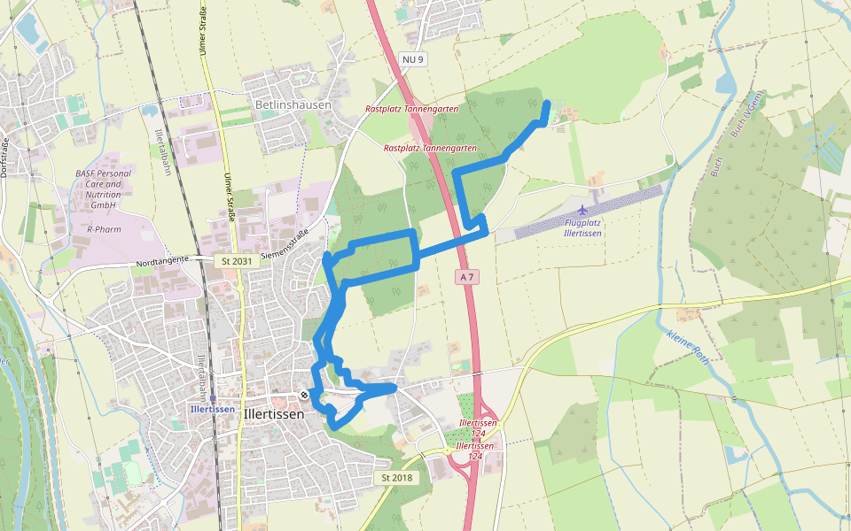 Illertisser Bienenweg, lange Strecke walking route map in Illertissen