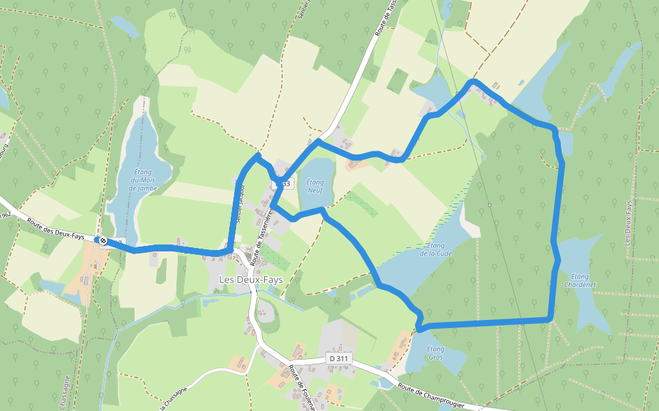 Le Sentier des Étangs walking route map in Sergenaux