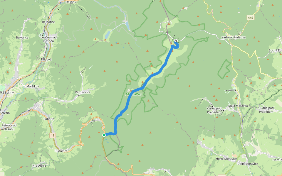 NS Po hřebenech světem horských luk walking route map in Sobotín