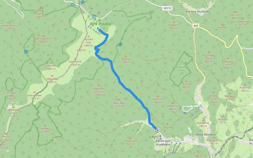 NS Velká kotlina walking route map in Malá Morávka