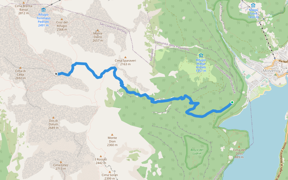 Sentiero della Ceda walking route map in Seghe