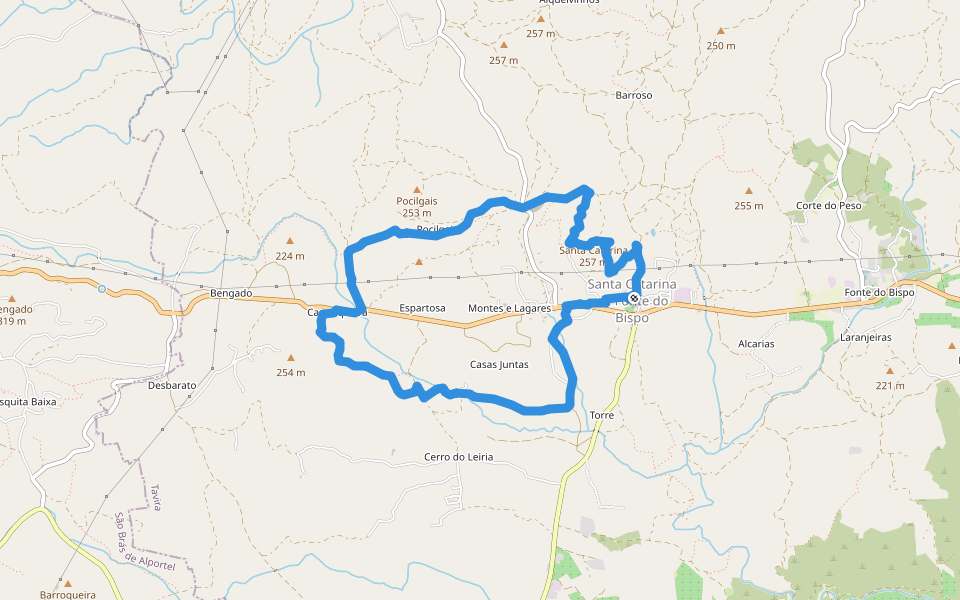Percurso Moinhos e Hortas walking route map in Santa Catarina da Fonte do Bispo