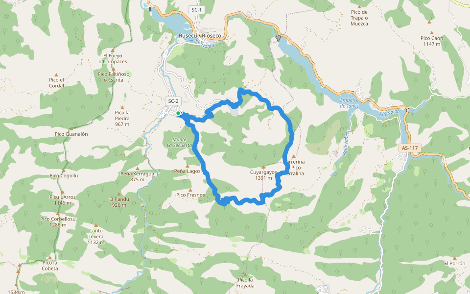 PR-AS 63 Ruta del Cuyargayos walking route map in Rioseco