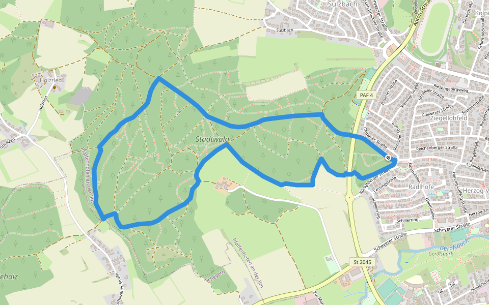L2 (Sonnenweg) walking route map in Pfaffenhofen an der Ilm