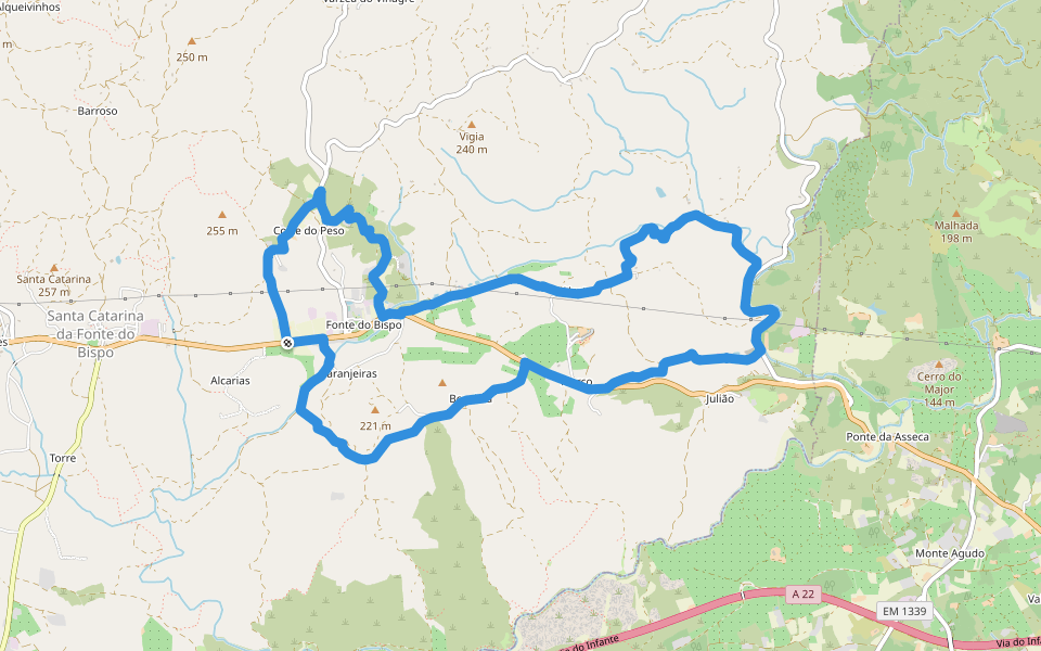 Telheiros do Barro walking route map in Santa Catarina da Fonte do Bispo