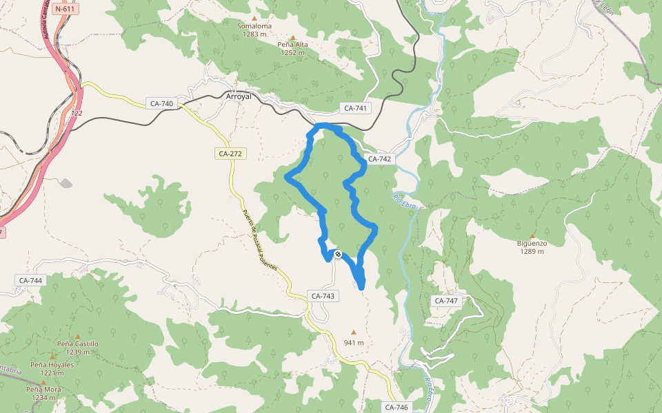 Ruta de Arcera a la Ermita de los Remedios walking route map in Valdeprado del Río