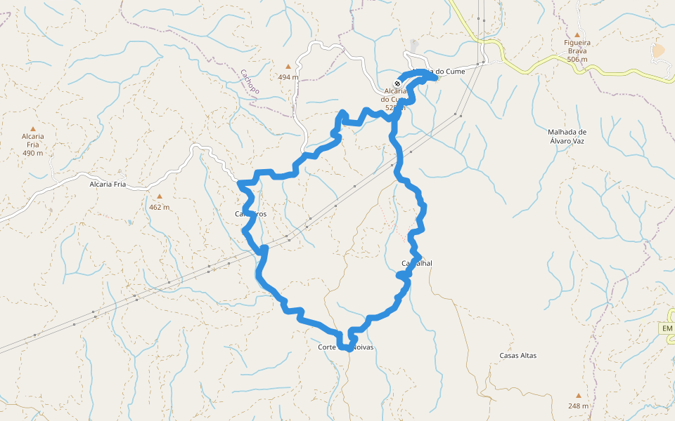 Serra de Alcaria do Cume walking route map in Água dos Fusos