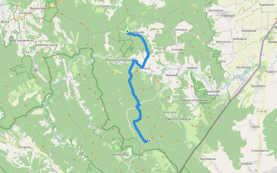 Suchy Obycz - Kopystanka walking route map in Wetlina