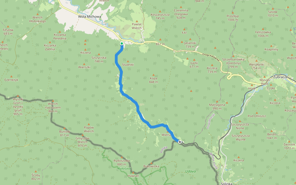 Międzynarodowa leśna ścieżka dydaktyczna Udava-Solinka walking route map in Balnica