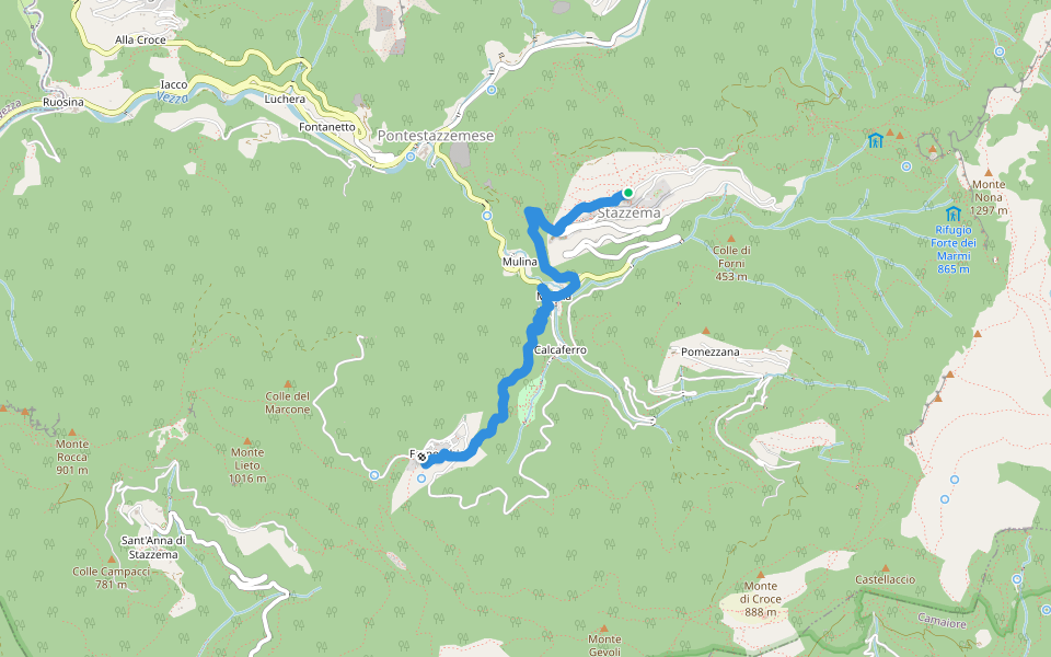 Sentiero Alta Versilia - Tappa 09 - Stazzema - Le Mulina - Farnocchia walking route map in Stazzema