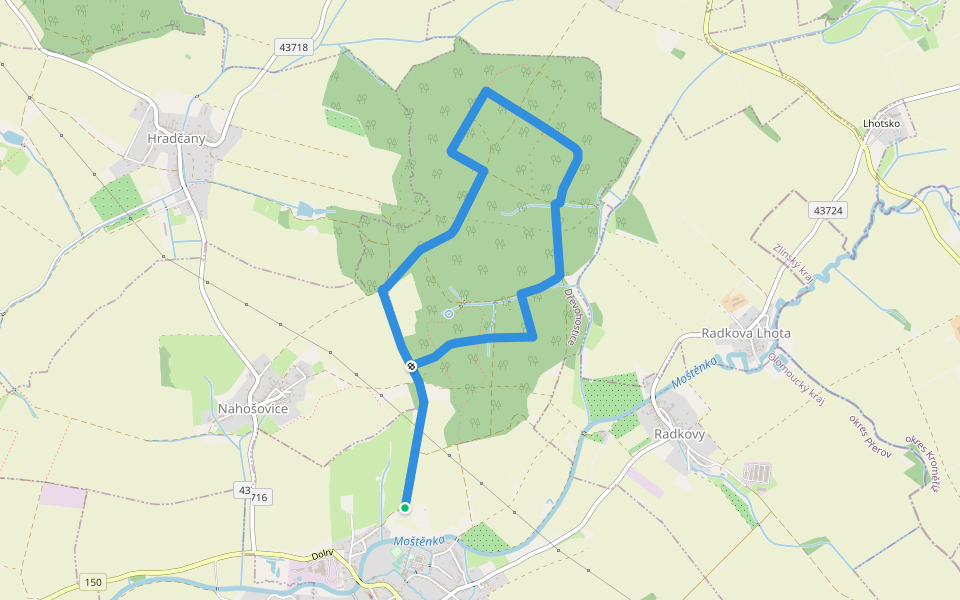 NS Hubertova stezka walking route map in Dřevohostice