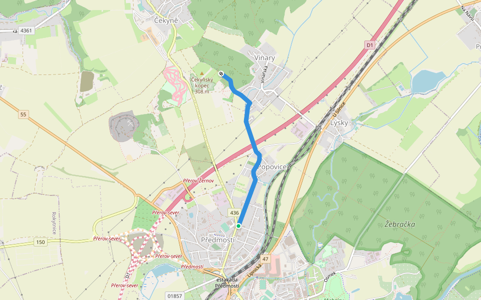 NS Předmostím až do Pravěku walking route map in Přerov