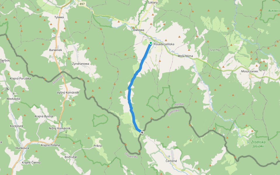 Jaśliska - przeł. Beskid nad Czeremchą walking route map in Jaśliska