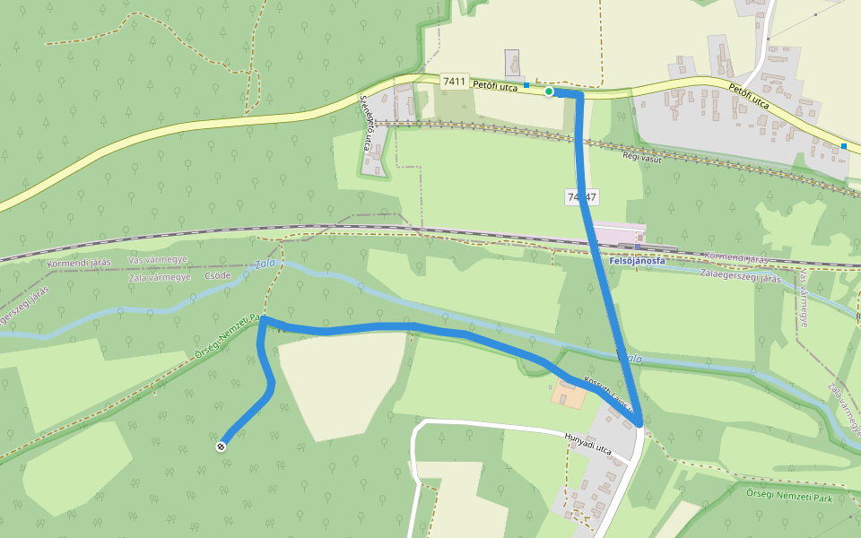 S▙ (Csödei elágazás, aut. m. – Csöde, Alsócsöde – Szent Márton-templom maradványai) walking route map in Felsőjánosfa
