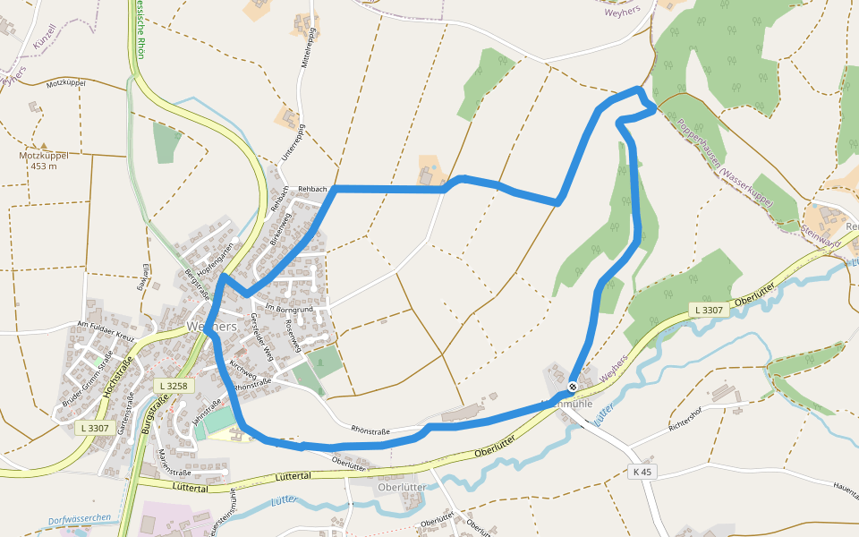 Rhön-Rundweg 2 Weyhers walking route map in Ebersburg