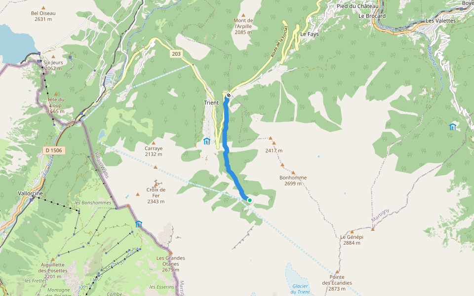 WHR Alt Stage 2.3 Les Grands – Col de la Forclaz walking route map in Trient