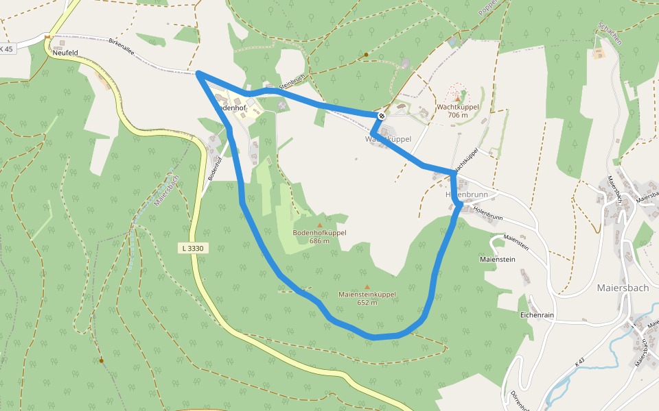 Rhön-Rundweg 11 Wachtkueppel walking route map in Gersfeld (Rhön)