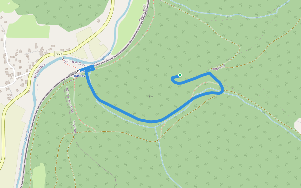 Raskow- Novy Hrad_yellow walking route map in Kopřivná