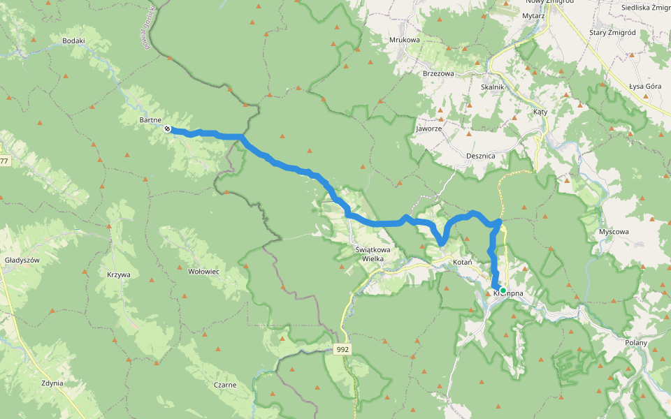 Bartne - Krempna walking route map in Krempna