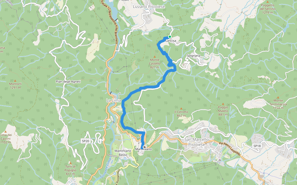 Lancisa-Mammiano walking route map in Lancisa