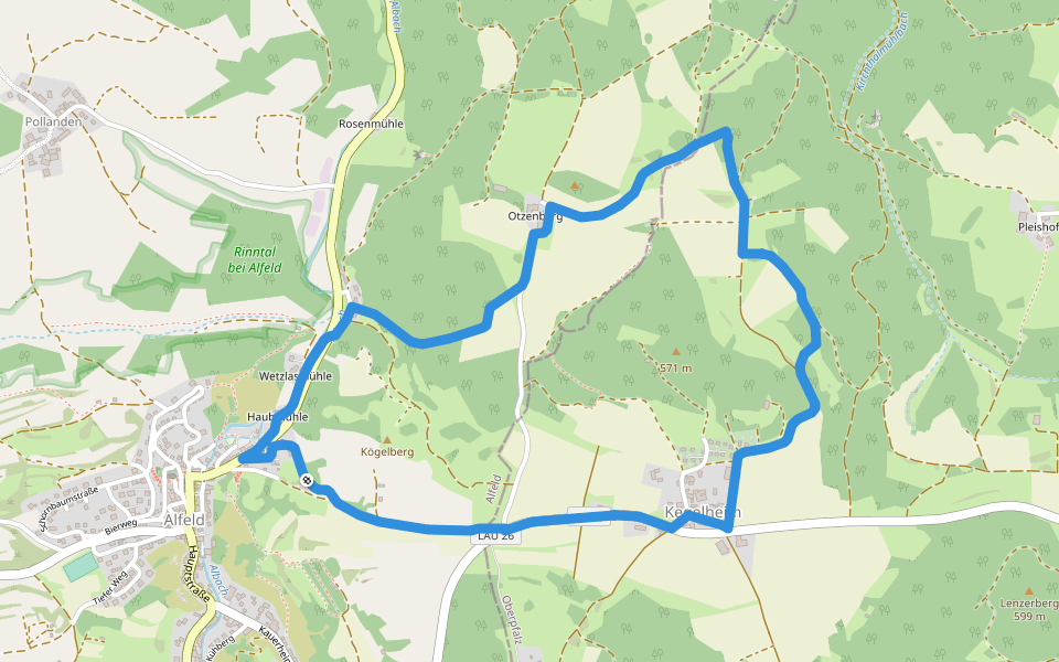 Nach Otzenberg und Kegelheim (8) walking route map in Alfeld