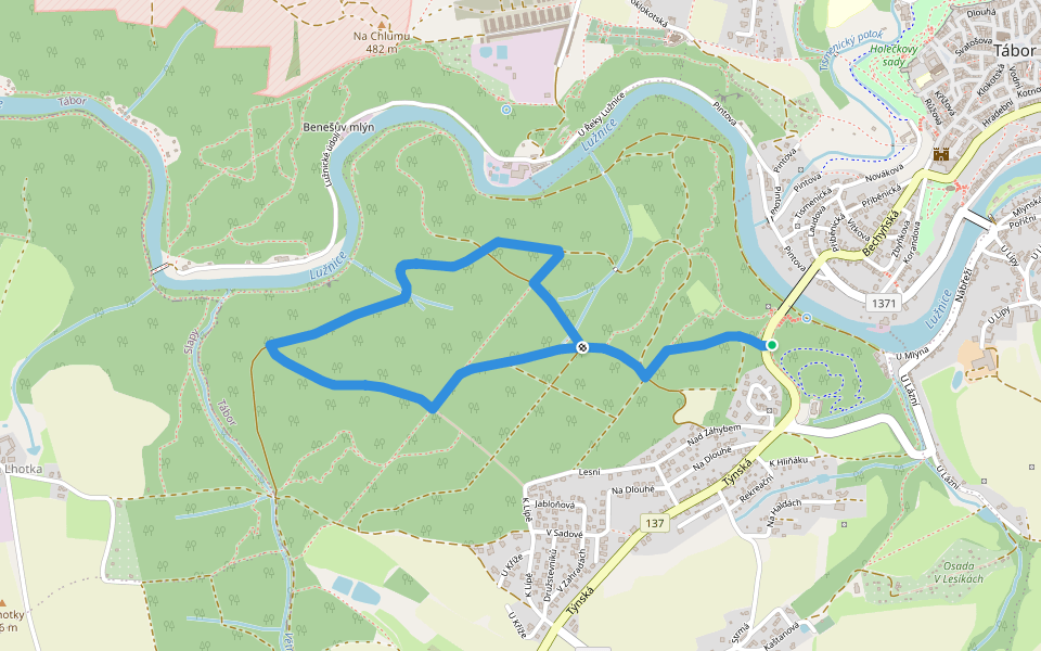 NS Pintovka walking route map in Tabor