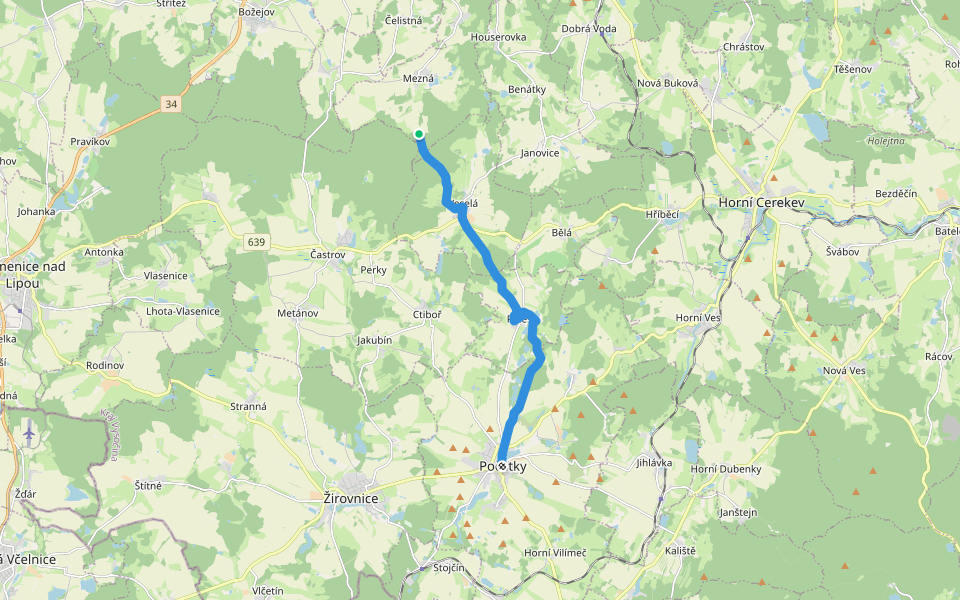 [Z] Počátky - Pod Nádavkem walking route map in Mezná