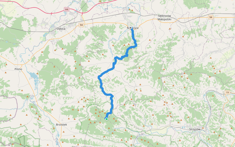 Ropczyce - Bardo (pieszy Ropczyce - Frysztak ) walking route map in Brzeziny