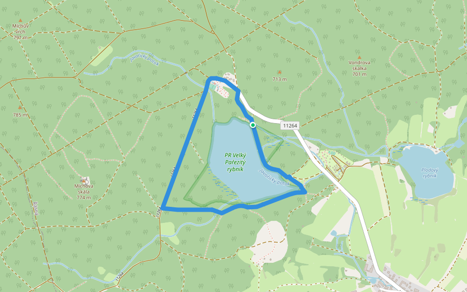 NS Velký pařezitý rybník walking route map in Řásná