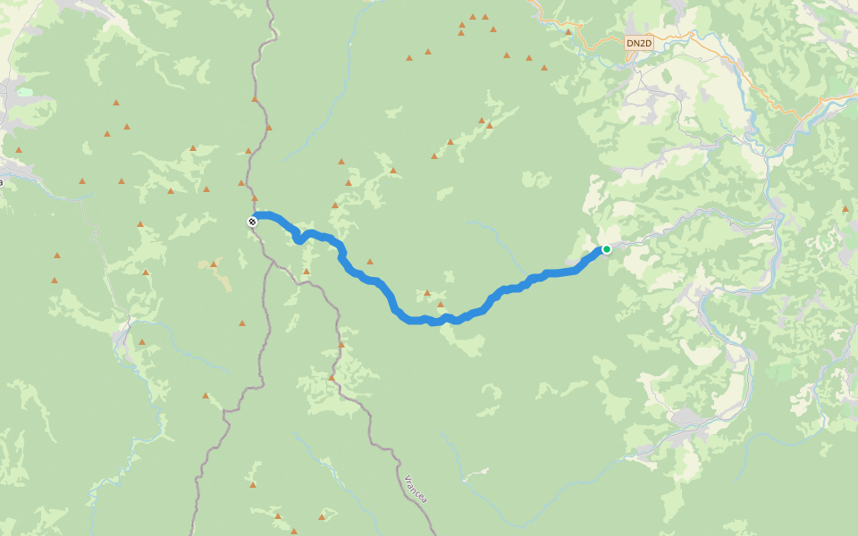 Satul Vetrești Herăstrău – Pârâul Bălosu – Golu Pietrosului – Cabanele „Giurgiu” – Valea Zabalei – Mîrdanu – Vîrful Lăcăuți (blue dot) walking route map in Lepșa