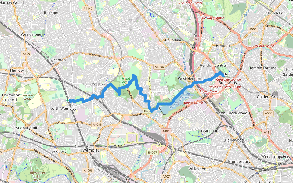 Capital Ring (Section 10) walking route map in Wembley