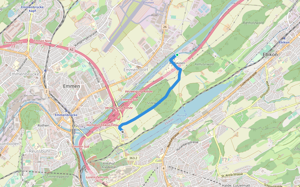 Rathausen Brücke - Sädel walking route map in Ebikon