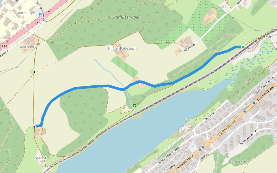 Seehof - Rotsee Ost walking route map in Ebikon