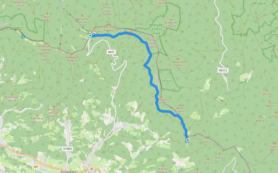 Naučná stezka Čertův mlýn walking route map in Trojanovice