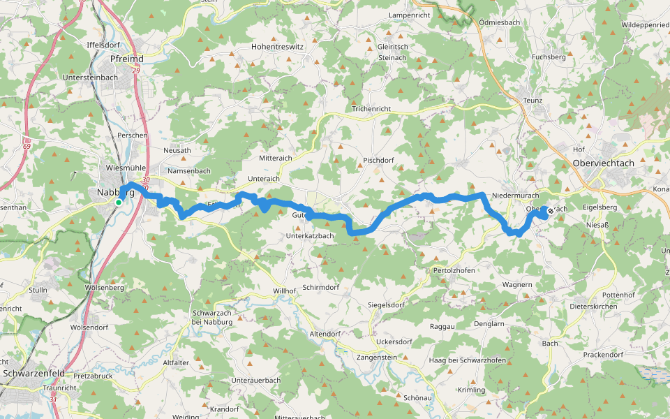 Goldsteig Zuweg Nr.9A Nabburg → Obermurach walking route map in Nabburg