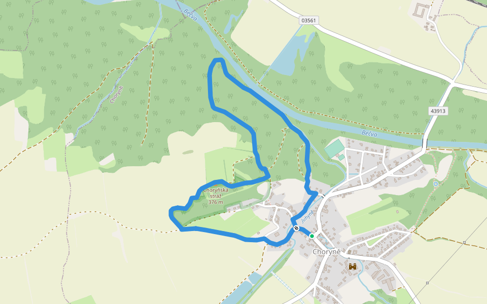 NS Choryňská stráž walking route map in Choryně