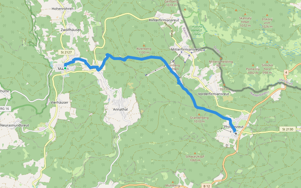 Goldsteig N19: Mauth - Philippsreuth walking route map in Mauth