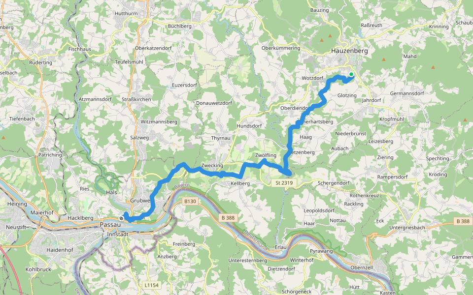 Goldsteig N23: Hauzenberg - Passau walking route map in Hauzenberg
