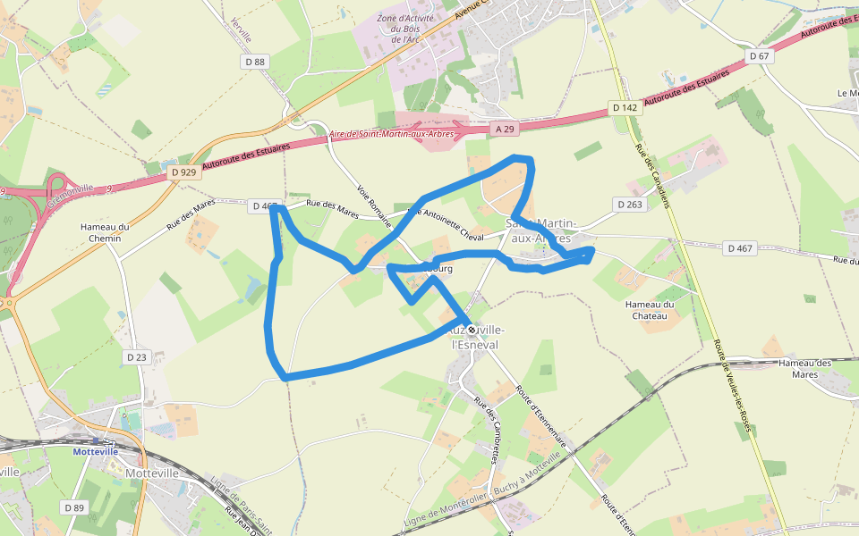 La grange dîmière walking route map in Auzouville-l'Esneval