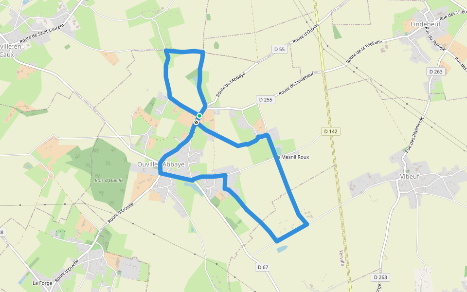 Les Terres de l’Abbaye walking route map in Ouville-l'Abbaye