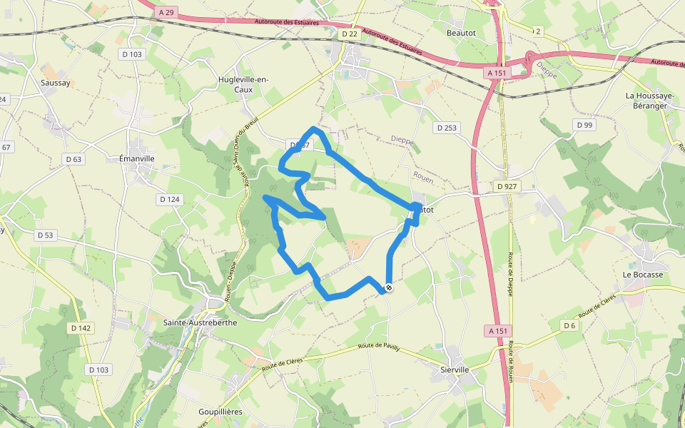 Dans le Bois de Grosfy walking route map in Butot