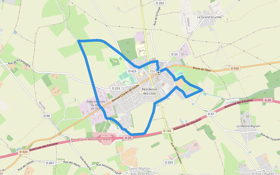 Tour d'Yerville walking route map in Yerville