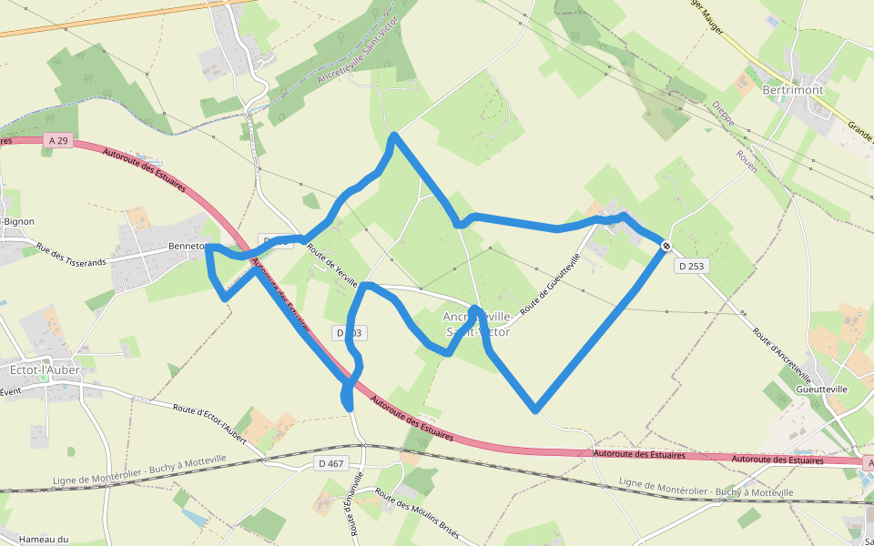 Du centre de la Seine-Maritime à la découverte de Notre-Dame-de-France walking route map in Ancretiéville-Saint-Victor
