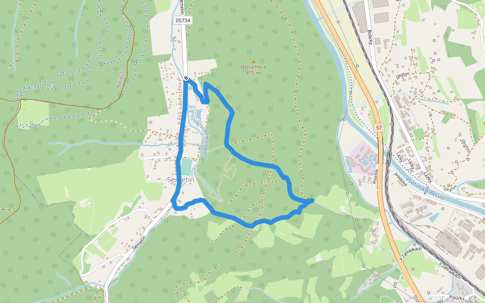 lucal_blue walking route map in Vsetín