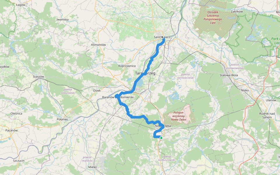Majdan Królewski - Sandomierz Nadbrzezie walking route map in Majdan Królewski