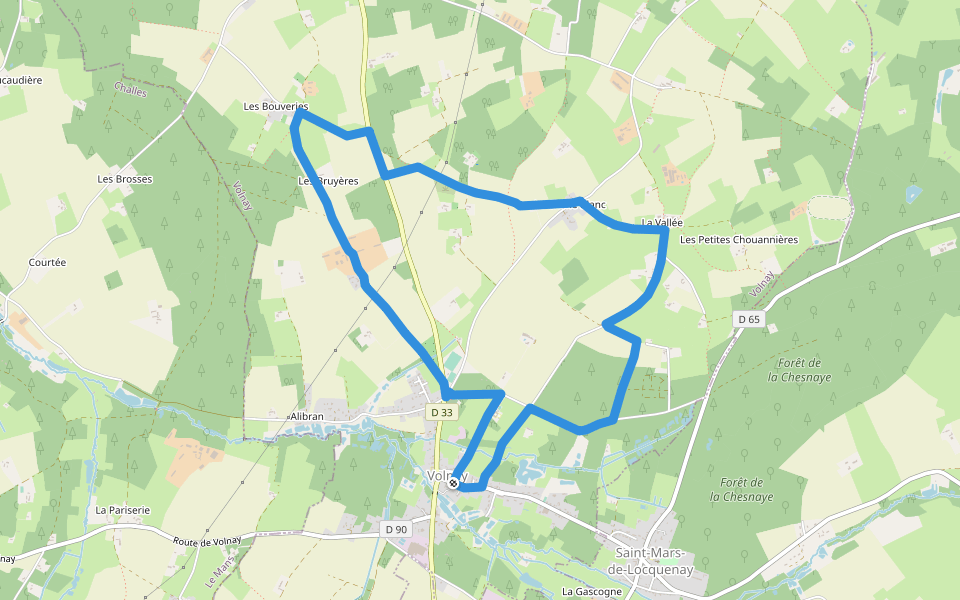 Circuit jaune walking route map in Volnay