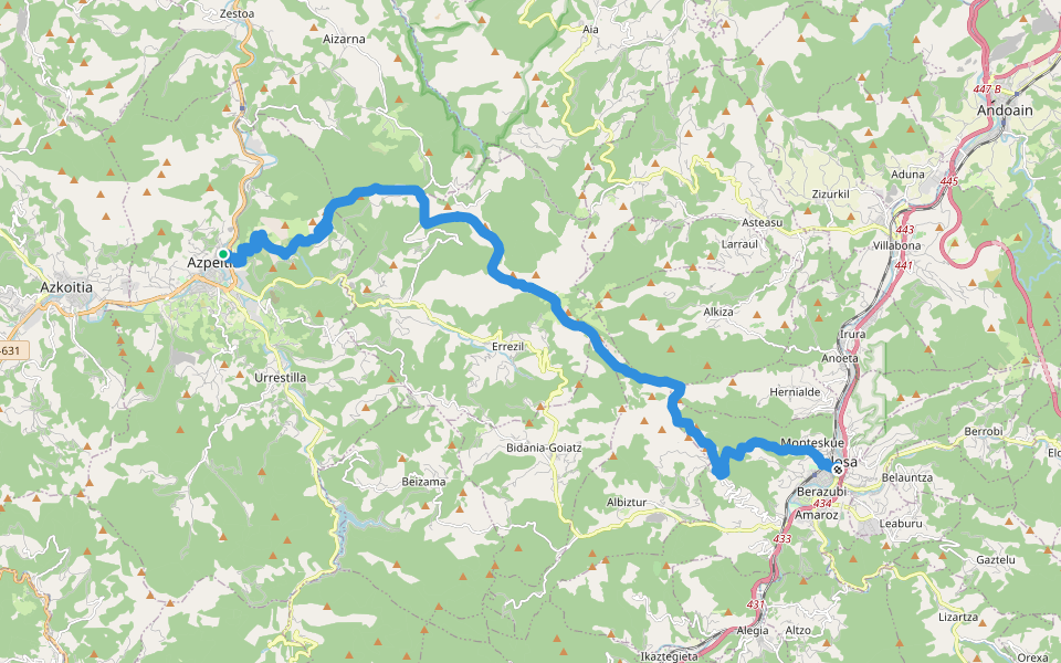 GR 285 E02 Mendibai ibilbidea: Azpeitia - Tolosa walking route map in Azpeitia